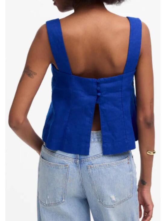 Madewell Tops - MADEWELL | Curved Neck Shell Tank 100% Linen Deep Sapphire 4th of July USA